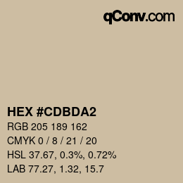 Farbcode: HEX #CDBDA2 | qconv.com