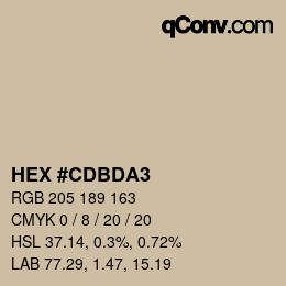 颜色代码: HEX #CDBDA3 | qconv.com