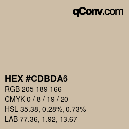 カラーコード: HEX #CDBDA6 | qconv.com