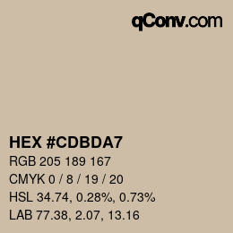 颜色代码: HEX #CDBDA7 | qconv.com