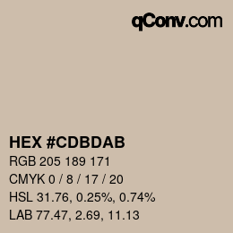 Color code: HEX #CDBDAB | qconv.com