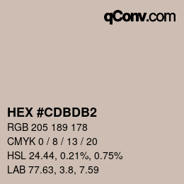 Color code: HEX #CDBDB2 | qconv.com