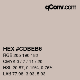 Color code: HEX #CDBEB6 | qconv.com