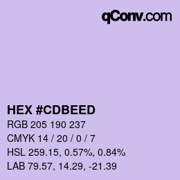 カラーコード: HEX #CDBEED | qconv.com