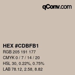 Color code: HEX #CDBFB1 | qconv.com
