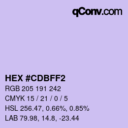 Color code: HEX #CDBFF2 | qconv.com