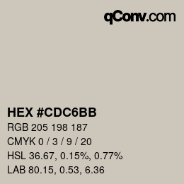 Color code: HEX #CDC6BB | qconv.com