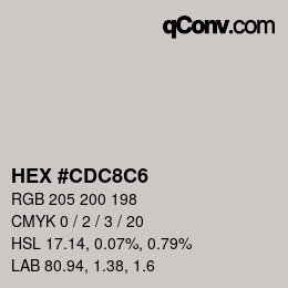 Color code: HEX #CDC8C6 | qconv.com