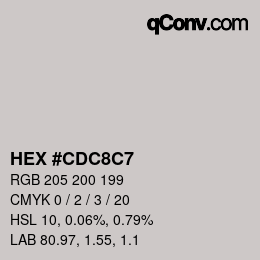 Color code: HEX #CDC8C7 | qconv.com