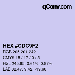 Color code: HEX #CDC9F2 | qconv.com