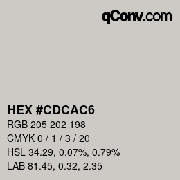 Color code: HEX #CDCAC6 | qconv.com