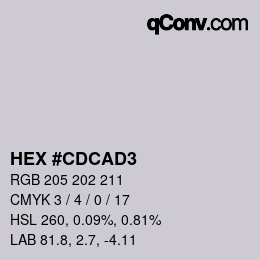 颜色代码: HEX #CDCAD3 | qconv.com