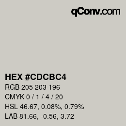 Farbcode: HEX #CDCBC4 | qconv.com