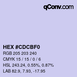 Color code: HEX #CDCBF0 | qconv.com