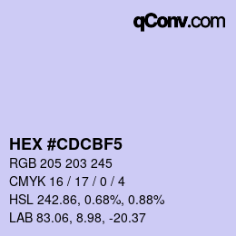 Color code: HEX #CDCBF5 | qconv.com