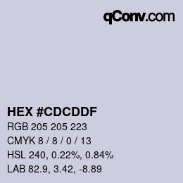 Color code: HEX #CDCDDF | qconv.com