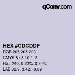カラーコード: HEX #CDCDDF | qconv.com