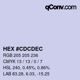 Color code: HEX #CDCDEC | qconv.com