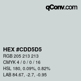 颜色代码: HEX #CDD5D5 | qconv.com