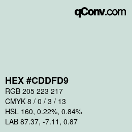 カラーコード: HEX #CDDFD9 | qconv.com
