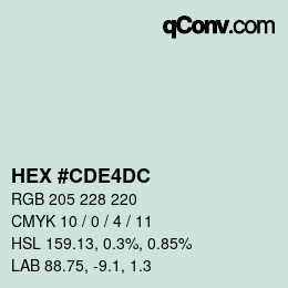 カラーコード: HEX #CDE4DC | qconv.com