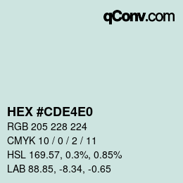 Color code: HEX #CDE4E0 | qconv.com