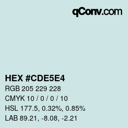 カラーコード: HEX #CDE5E4 | qconv.com