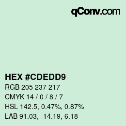 Color code: HEX #CDEDD9 | qconv.com