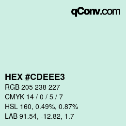 Color code: HEX #CDEEE3 | qconv.com