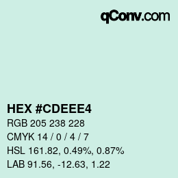 Color code: HEX #CDEEE4 | qconv.com