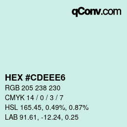 Color code: HEX #CDEEE6 | qconv.com