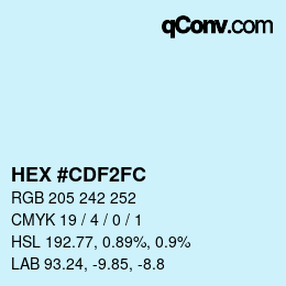 颜色代码: HEX #CDF2FC | qconv.com