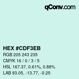 Color code: HEX #CDF3EB | qconv.com