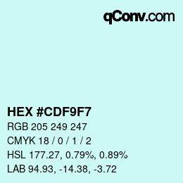 Color code: HEX #CDF9F7 | qconv.com