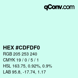 Color code: HEX #CDFDF0 | qconv.com