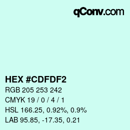 Color code: HEX #CDFDF2 | qconv.com