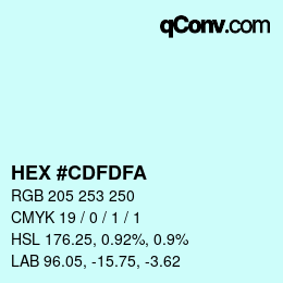 Color code: HEX #CDFDFA | qconv.com