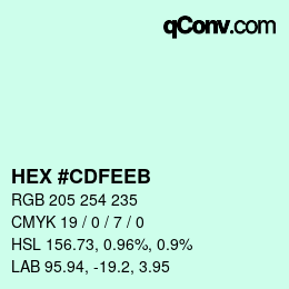 颜色代码: HEX #CDFEEB | qconv.com