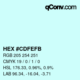 Color code: HEX #CDFEFB | qconv.com