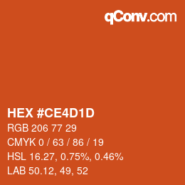 颜色代码: HEX #CE4D1D | qconv.com