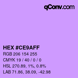 Color code: HEX #CE9AFF | qconv.com