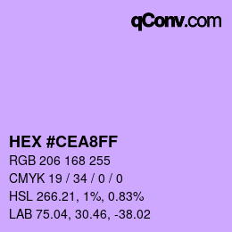 Color code: HEX #CEA8FF | qconv.com