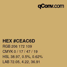 Color code: HEX #CEAC6D | qconv.com