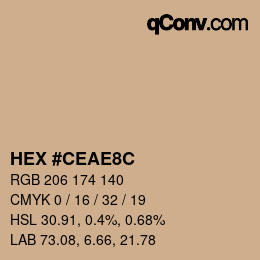 Color code: HEX #CEAE8C | qconv.com