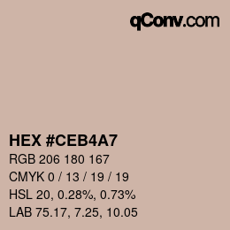 颜色代码: HEX #CEB4A7 | qconv.com