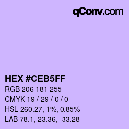 Color code: HEX #CEB5FF | qconv.com