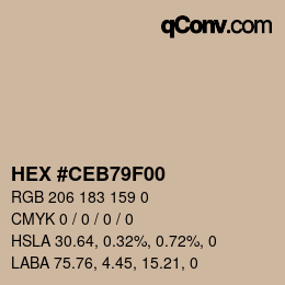 Color code: HEX #CEB79F00 | qconv.com