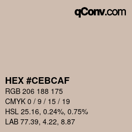 Color code: HEX #CEBCAF | qconv.com