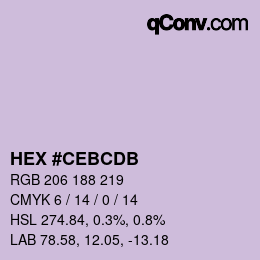 Color code: HEX #CEBCDB | qconv.com