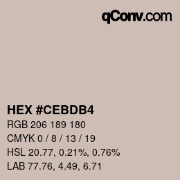 カラーコード: HEX #CEBDB4 | qconv.com